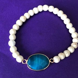 Blue agate and white turquoise bracelet